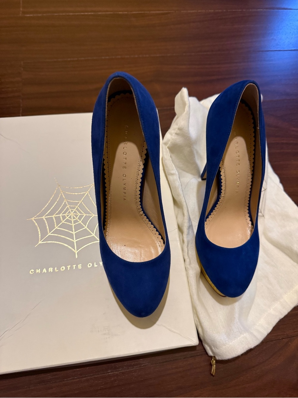 Charlotte Olympia Royal Blue Suede Round-Toe Pumps